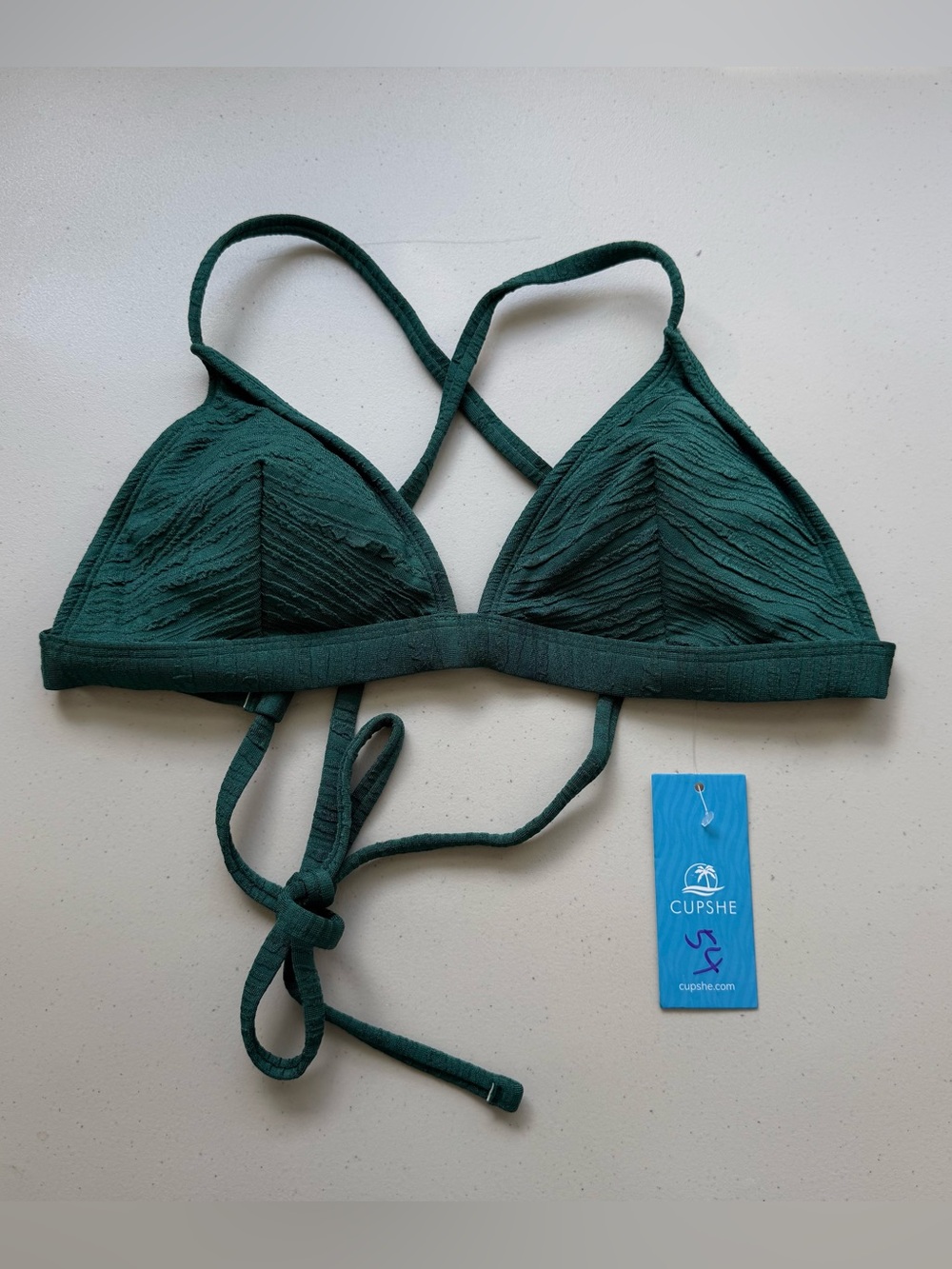 CUPSHE Green Textured Triangle Bikini Top Adjustable Spaghetti Strap Size S